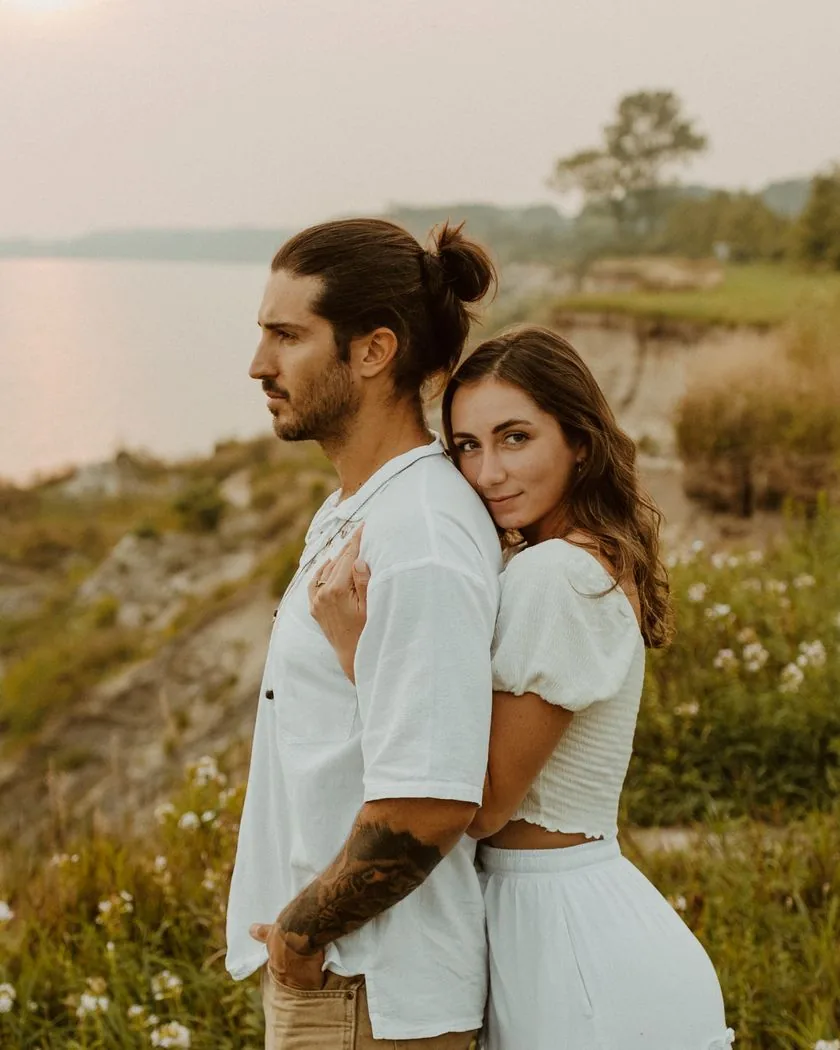 Arron and Joanna Bullock at golden hour near the lake